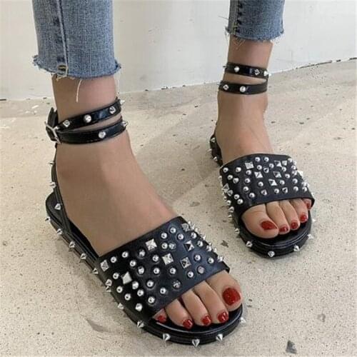 Flat buckle large size platform sandals women summer style fish mouth fashion rivet womens sandals casual slippers womens shoes