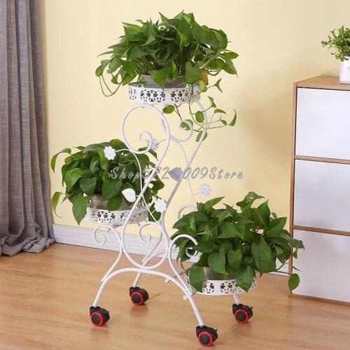 Flower shelf racks, movable living room, indoor wrought iron multi-layer balcony, floor-to-ceiling wheel flower pot, green dill