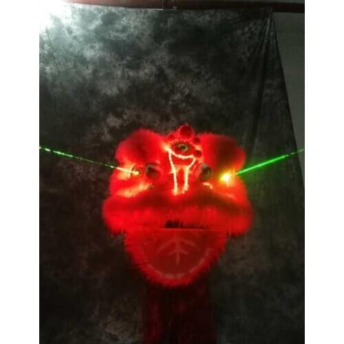 LED Light up lumious red lion dance head wihte laser light on eyes stage show dragon head chinese folk cosplay prop