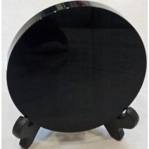 Dhxyzb 8cm natural black obsidian plate disk fengshui scrying mirror stone circle disk Gift base reiki healing crystal stones