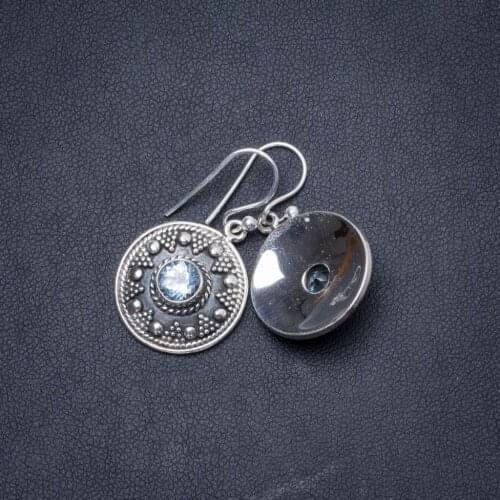 Natural Blue Topaz Handmade Unique 925 Sterling Silver Earrings 1.25" Y1600