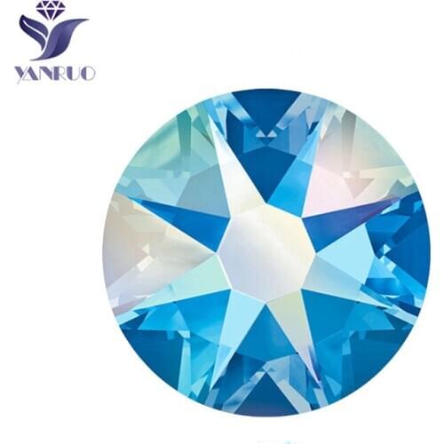 YANRUO 2088NoHF Non-Hot Fix Diamante Element Plating Sapphire AB 8 big 8 Small Hotfix Tape Iron On Strass Rhinestones Dress