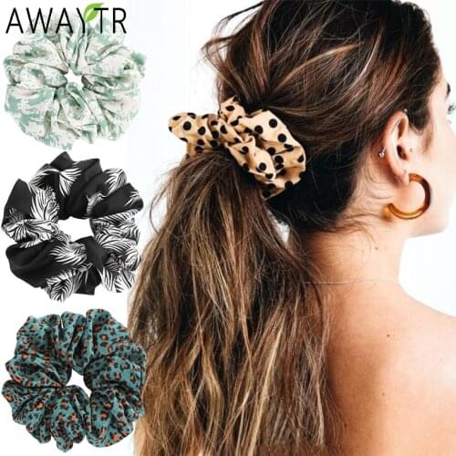 AWAYTR Bohemia Dot Leopard Hair Scrunchies Headband Women Satin Elastic Hair Rope Ties Ponytail Holder Hairband Hair Accessorie