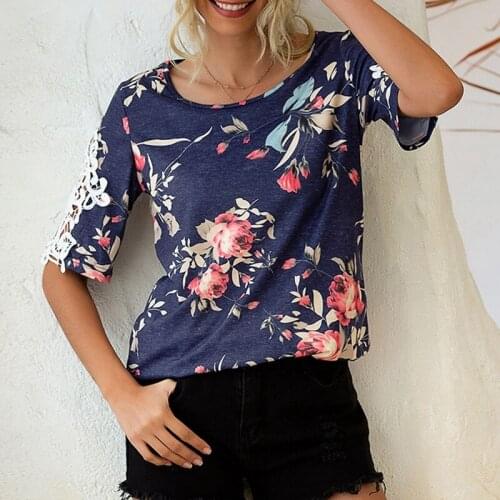 Uclio Womens Summer Round Neck Printed Casual Short Sleeve Top T-Shirt