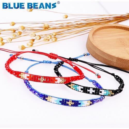 Bohemian Bracelets For Women Beads Bracelet Punk Red Bracelet Crystal Boho Rope Bracelet Girls Rainbow Adjustable String Black