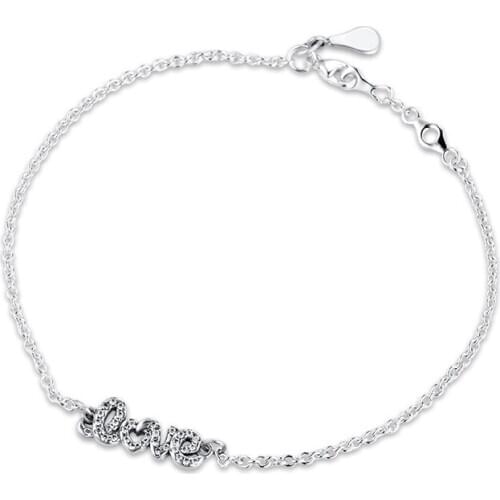 Bracelet For Women Silver Signature of Love Bracelets 925 Sterling Silver Jewelry Femme Pulseira Plata de ley Armband