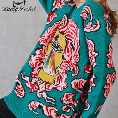 2020 Women Fashion Spirng Fashion New Short O-Neck Sweater Top Female Korea Casual Print Embroidery Long Sleeve Pullovers QL342