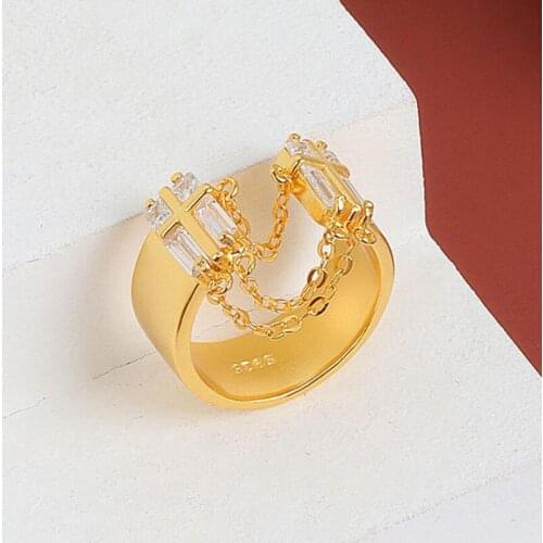 Personality Cross Ring For Women Trendy Gold Colour Jewelry Zircon Chain Silver Color Finger Rings Lady Punk Party Accessories