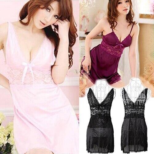 Women Sexy Lace Patchwork Underwear G-string Night Robe Nightdress Sleepwear