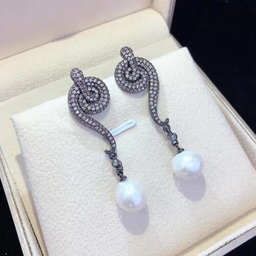 1 Pair ZYZ-E9937 New Fashion Jewelry Pearl Shell Earings CZ Paved For Women trendy dangle earrings