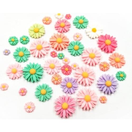 10pcs 8/13/22mm Kawaii Resin Flowers Daisy Decoration Crafts Flatback Cabochon Embellishments For Scrapbooking Diy Accessories