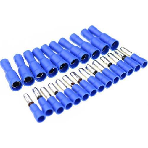 100PCS Blue Assorted Female + Male Bullet Butt Connector Insulated Crimp Wire Terminals kit 16-14 AWG