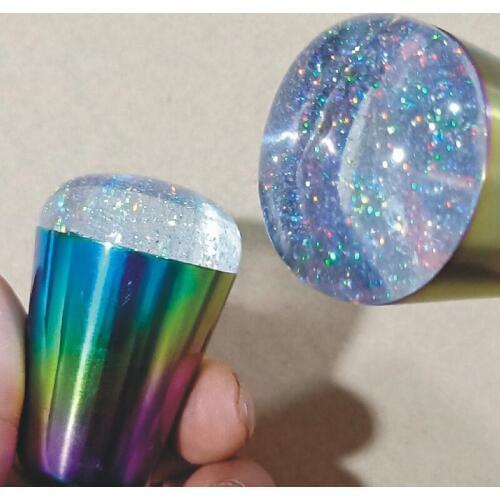 2Pcs Silicone Soft Stamper Scraper Polish Image Stamp (Holographic) Nail Art Stamper & Scraper Rainbow Handle Nail Stamping ,HG6