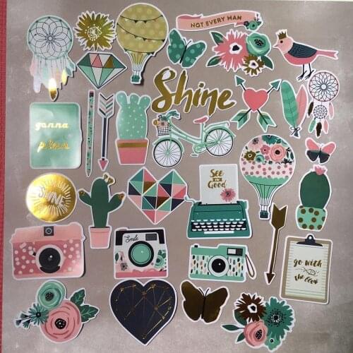 33pcs travel Cycling Foil Gold Paper Die Cut Stickers for DIY Scrapbooking Card Making Crafts /photo album Decoration