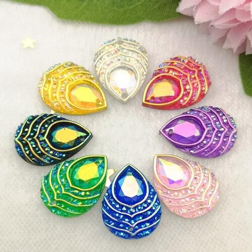 40 Pieces 13 Mm * 18 Mm AB Resin Water Drill Peacock Eye Crystal Wedding Dress Decoration Diy 2 Hole Buttons