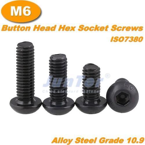 50pcs/lot M6(6mm) Black Alloy Steel Grade10.9 High Tensile Allen Bolts Button Head Socket Cap Screws Metric ISO7380