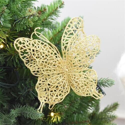 6pcs Christmas Tree Ornaments Christmas Hanging Home Party Ornament Decor Multicolor Simulation Butterfly Xmas Ornament #50g