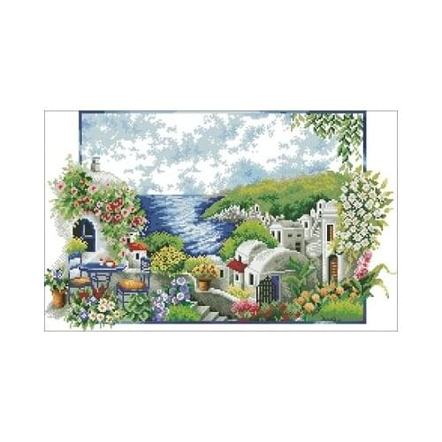 90805-Views of Santorini Needlework,For Embroidery,DIY 14CT Unprinted Arts Cross stitch kits Set Cross-Stitching Home Decor