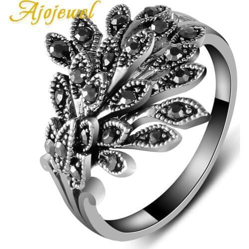 Ajojewel Brand Black CZ Phoenix Fashion Rings For Women Animal Jewelry Bijoux Cute Gift