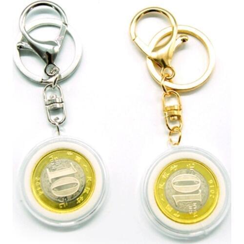 Acrylic Coin Holder Capsule With Pad Ring For 30mm 27mm Keyring Alloy Keychain W20