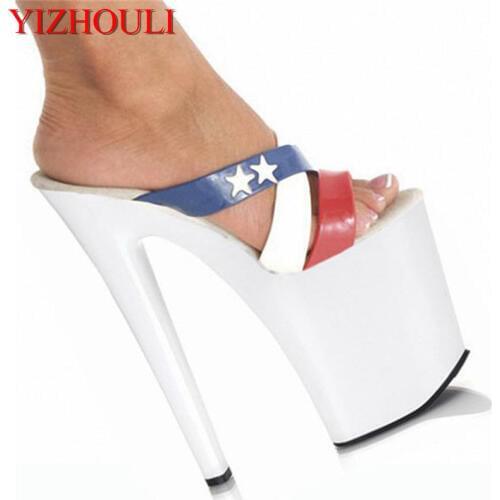 20cm White sandals of the lacquer that bake, color belt stars slippers, model shows high heel Dance Shoes