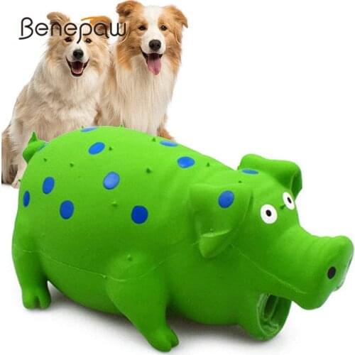 Benepaw Durable Dog Chew Toys For Medium Large Dogs Squeaker Eco-friendly Soft Rubber Pig Toy Pet Interactive Relieve Anxierty