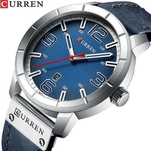 CURREN Watch Men Casual Sport Watches Top Brand Luxury Blue Leather Quartz Wristwatch Military Waterproof Male Clock For Man