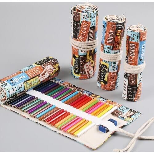 36/48/72 Holes Roll Pencil Case School Canvas Pencilcase for Girls Boy Round Cartridge Pen Bag Stationery Large Pencase Supplies