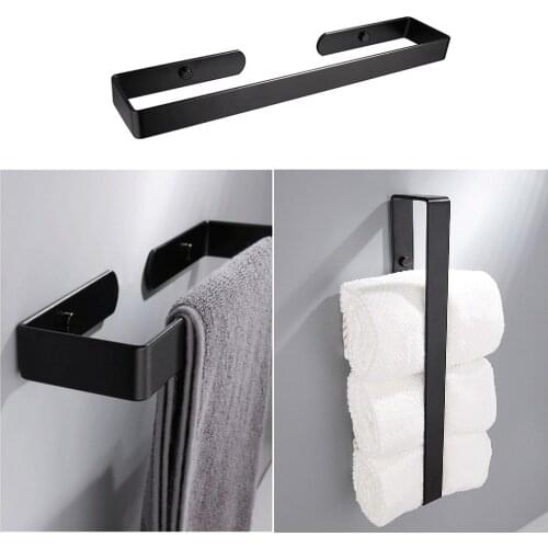 Black Bathroom Towel Holder Rail Bar Shoe Rack Wall Mounted Aluminum Kitchen Hand Towel Rack Storage Shelf Home Organizer
