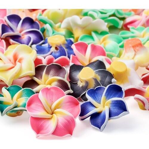 200Pcs Handmade Polymer Clay Flower Plumeria Beads Frangipani Bead For Necklace Hair Decor DIY Craft Jewelry Making Accessories