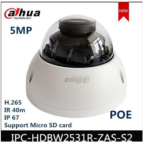 Dahua 5MP Lite IR Vari-focal 2.7 mm~13.5 mm Dome Network Camera IPC-HDBW2531R-ZAS-S2 PoE IP Camera H.265 IP67 Protection Cam