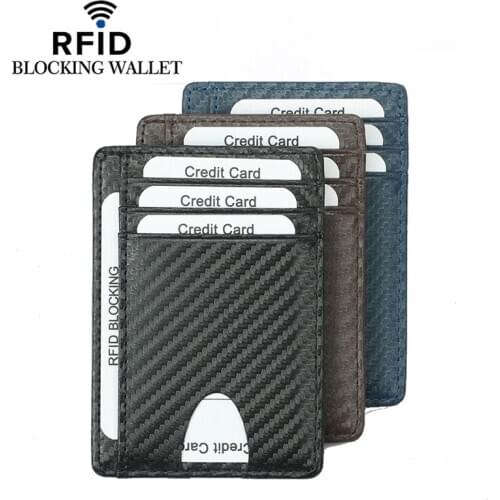 PU Leather Carbon Fiber Credit Card Holder Mini Slim RFID Crazy Horse Wallet Business Card Holder For Men Simple Plain Purse Bag