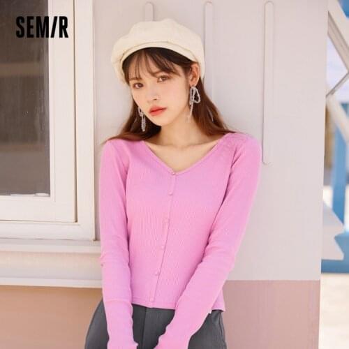 SEMIR Long Sleeve T-Shirts Women Solid Color Fashion Stripes Autumn 2021 New V Neck Slim Ladies Top