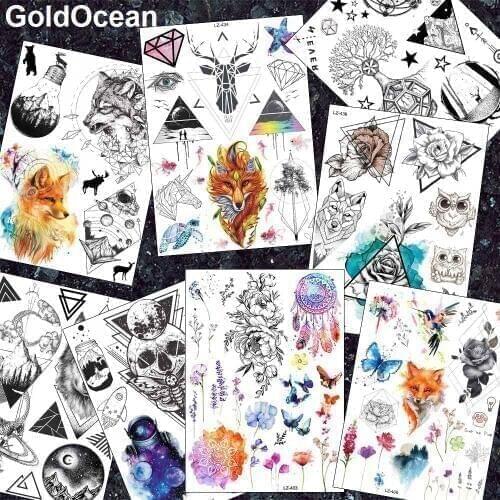 GoldOcean Flash Fox Dreamcatcher Chain Flora Tattoos Stickers Fake Waterproof Women Arm Tattoo Temporary India Custom Wrist Tato