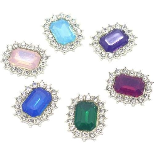 Exquisite Metal Buttons 10Pcs 17*22MM Rectangular Rhinestones Embellishment Decoration DIY Scrapbook Sewing Crafts