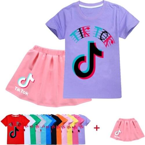 Hot Baby Lovely Cartoon Tik Tok Girls Clothes Set T Shirt + Skirt Cute Princess Clothes Suits For Girls Dress