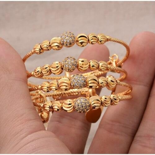4-10 years old France Bead Gold Color Bangles Zircon Stone Adjustable Bracelets For Baby Girls Golden Babby Bangles Jewelry