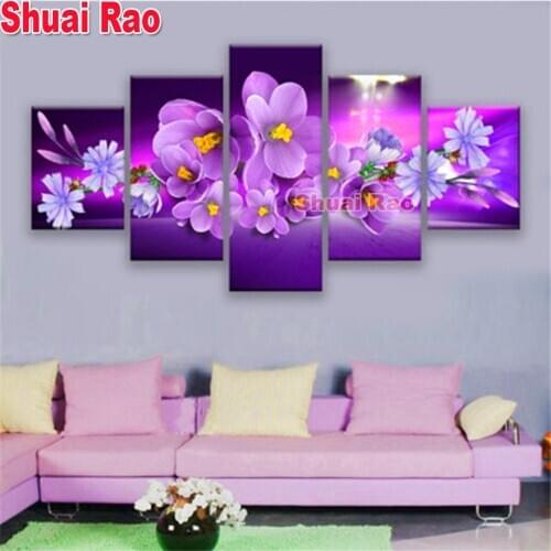 Orchid Flower diamond painting 5 panel diamond embroidery full round square drill 5d diy mosaic puzzle 3d cross stitch set