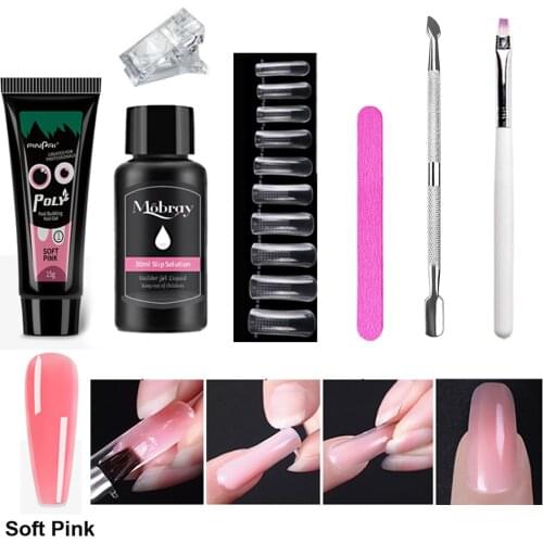 7 in 1 Poly Extention Gel Set Nail Art French Nail Art Clear Camouflage Color Nail Tip Form Crystal UV Gel Slice Brush Nail Gel