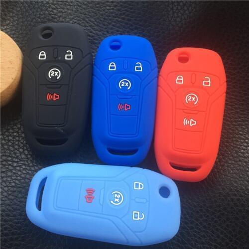 Silicone rubber car key cover case set for ford Fusion 2013-2015 Fiesta Mustang F150 F-15 4 button folding key cover key