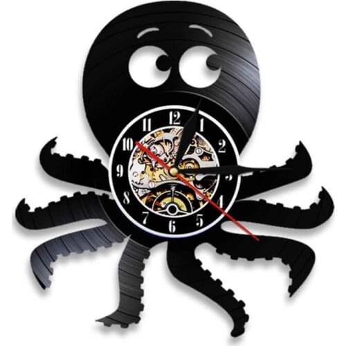 Octopus Nautical Wall Clock Octopus Vinyl Record Wall Clock Deep Sea Navy Home Decor Modern Design Hanging Watch reloj de pared