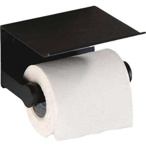 Wall Mounted Black Silver Toilet Paper Holder Tissue Paper Rack Roll Holder With Phone Storage Shelf Bathroom Accessories