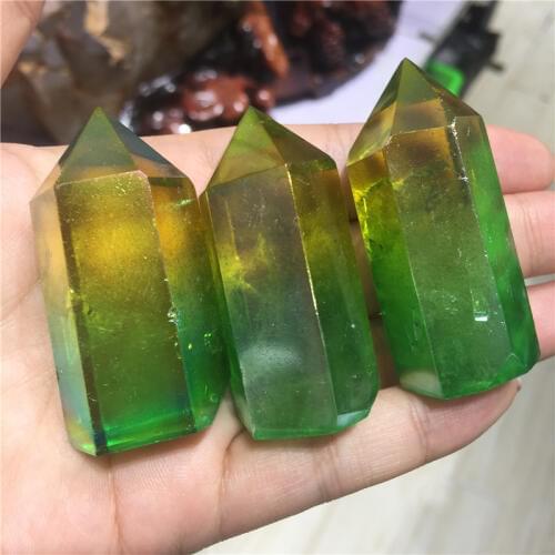 Natural crystal quartz crystal specimen obelisk quartz crystal wand point electroplating Double color aura Titanium coating 1pc