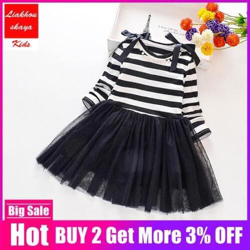 2019 New Pearl Necklace Pattern Dress Long Sleeve Girls Clothes Top Coat+ Tutu Mesh Dress Sweater Knitwear Girls Winter Dresses