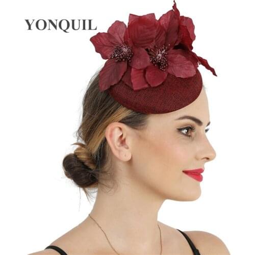 New Charmig Marron Wedding Fascinator Hats Hairpin Bride Cocktail Party Headpiece With Flower Handmade Headband Ladies Headwear