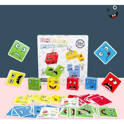 Educational Toys Emotion Change Blocks Expressions Puzzles Early Learning Education Montessori Toy Kids Wood Cube Table Games