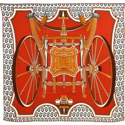 Royal Palace Carriage Hand-rolled Womens Square Scarf Twill Silk Square Shawl Brand Hijab Design Bandana Foulard Head Scarves
