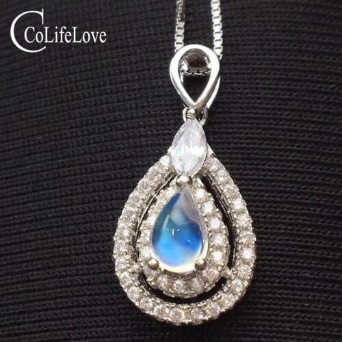 Excellent brilliance moonstone pendant for evening party 4 mm * 6 mm natural pear cut moonstone necklace pendant 925 silver