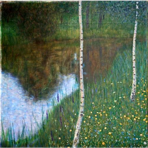 Handmade oil painting reproduction Lakeside with Birch Trees by Gustav Klimt
