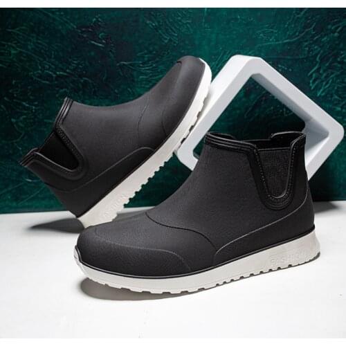 Rain Boots Man Rubber Boots Fashion Ankle Boots Round Toe Plarform Boots Outdoor Non-slip Slip on Rain Shoes Men Fishing Boots